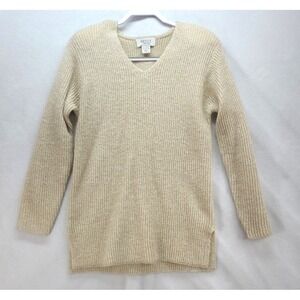Mohair‎ Blend Sweater Ivory and Gold Petite Sophisticate Collection  Sz Small